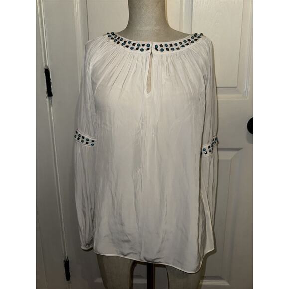 Ramy Brook Wyatt Turquoise Studded Detail Top Size XS Ivory Semi Sheer - Picture 1 of 6